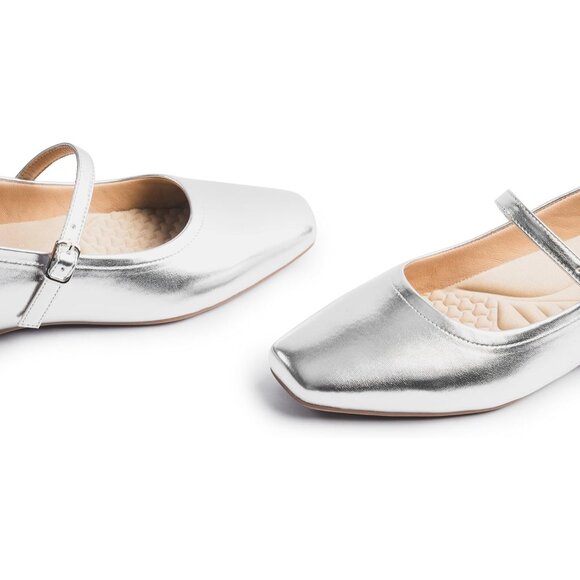 Women Silver Faux Leather Arch Support and Concealed Low Wedge Heel Ballet Flats - Picture 5 of 6